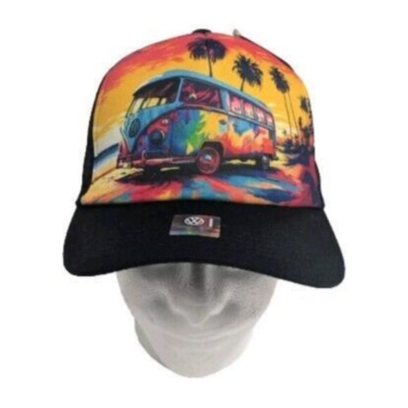 NEW Open Road VW Volkswagen MicroBus Bus Van Cap Trucker Mesh Hat Visor Black - Picture 1 of 11